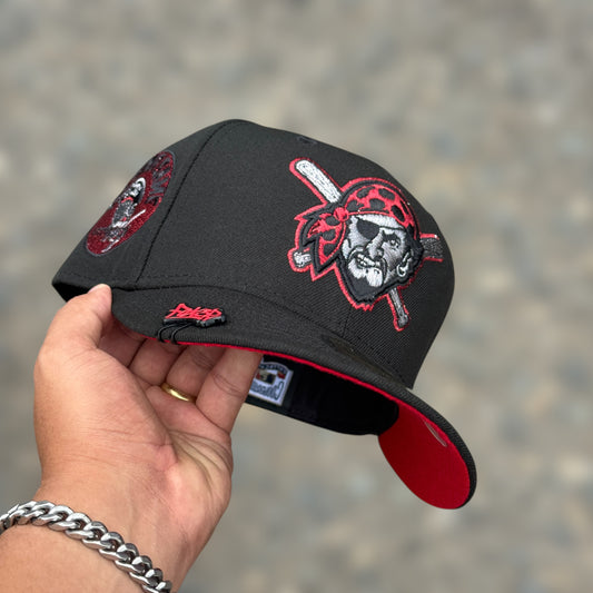 59FIFTY PIRATES PITTSBURGH RETRO LOG BLACK RED UNDERVISOR