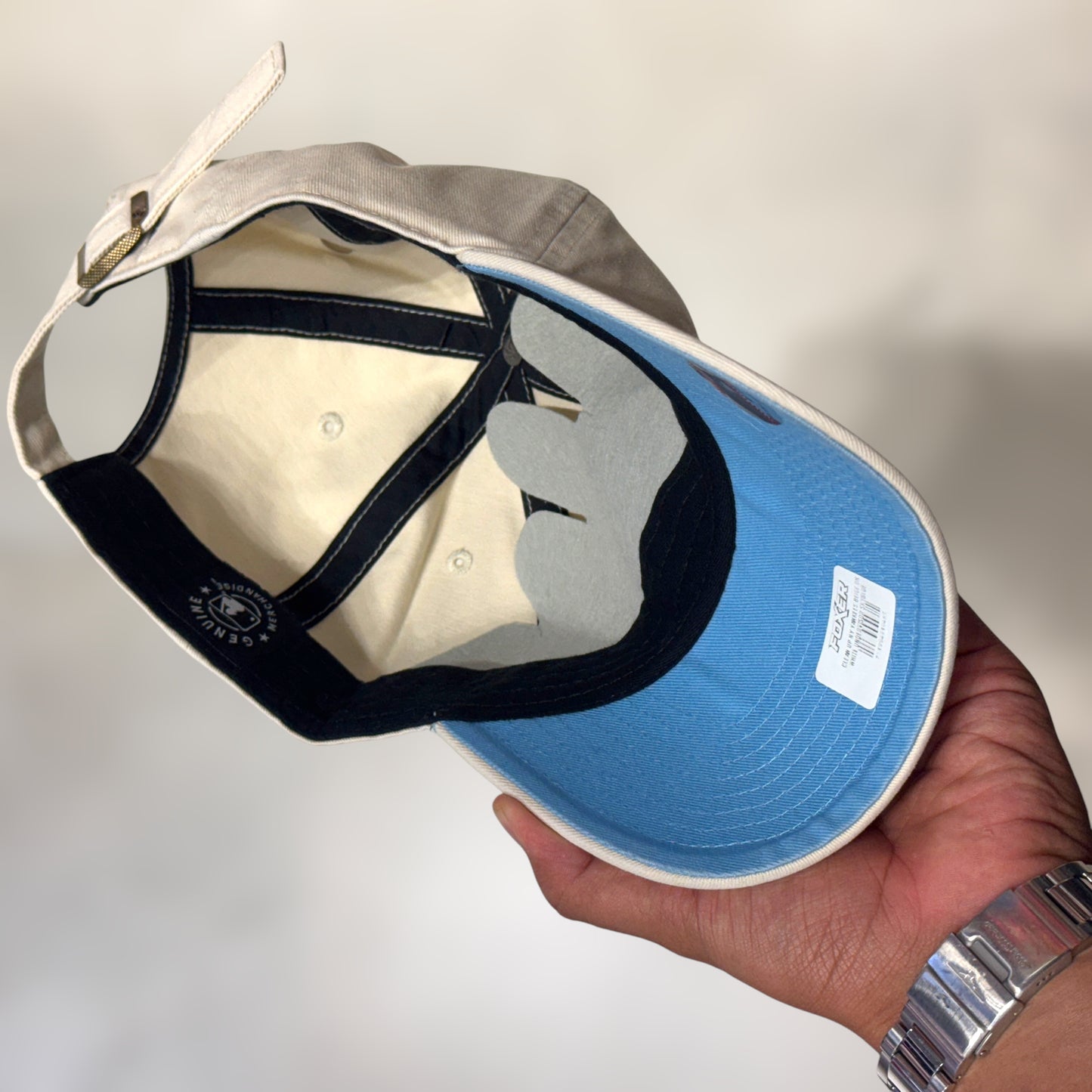 47BRAND CLEAN UP NY YANKEES BEIGE WHITE LOGO UNDERVISOR SKYBLUE