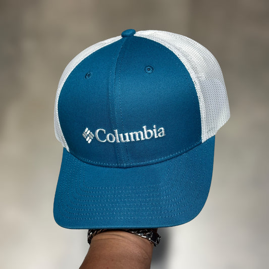 GORRA COLUMBIA TURQUEZA MALLA BLANCA
