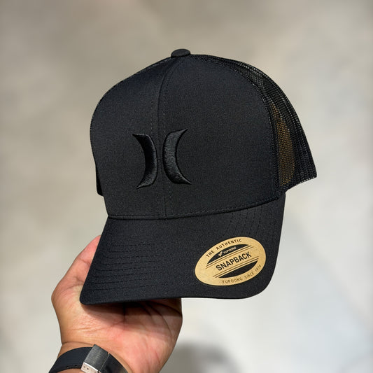 Hurley black on black trucker