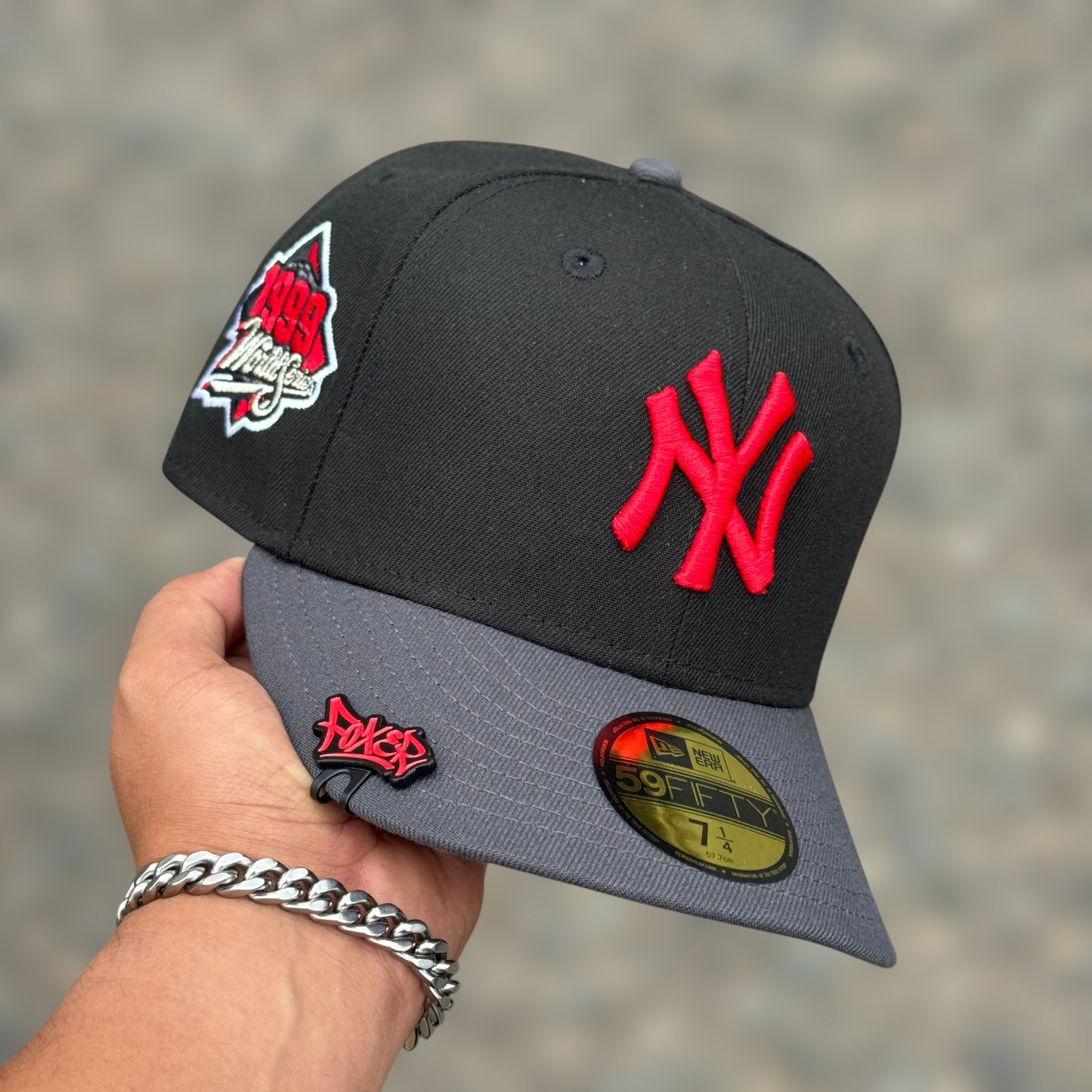 59FIFTY NY YANKEES BLACK GREY VISERA WS 1999 RED LOGO