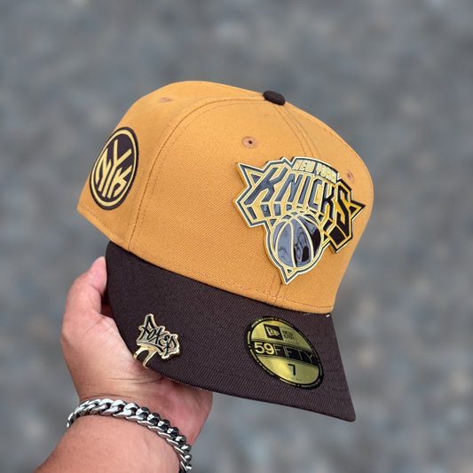 59FIFTY KNICK KHAKY BROWN VISOR METALLIC LOGO