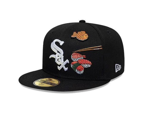 59FIFTY WHITE SOX BLACK WHITE LOGO FOOD SUSHI TALLA 71/4