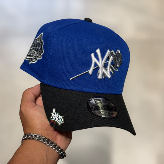 9FORTY A FRAME NY YANKEES BLUE BLACK VISERA WS 1999 LOGO FLOWERS